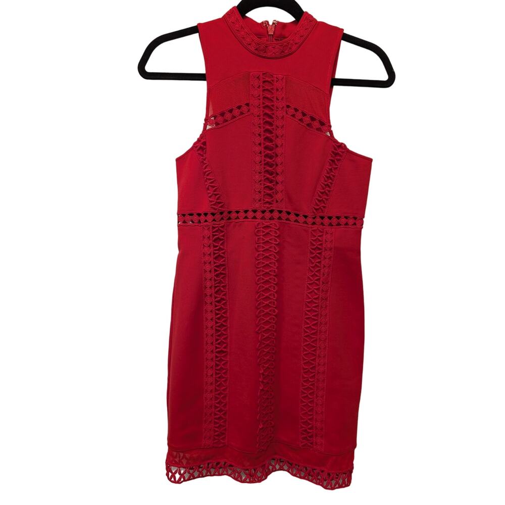 Free People Skyscraper Mini Dress Raspberry Red Bodycon Crochet Lace Workwear